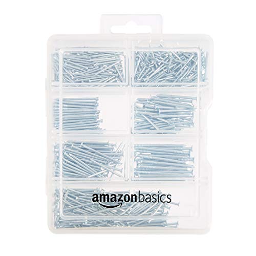 Amazon Basics - Juego de clavos variados; incluye clavos de acabado, de alambre, normales, brad y para colgar cuadros, 550 unidades