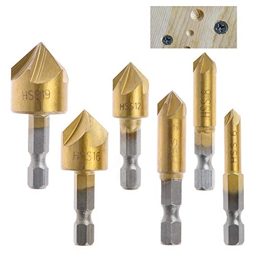 QLOUNI 6 pcs avellanador cónico HSS juego de brocas de 1/4