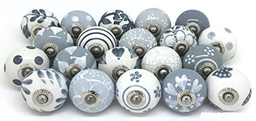 PUSHPACRAFTS - Pomo para armario (cerámica, pintado a mano, 12 unidades), color gris y blanco