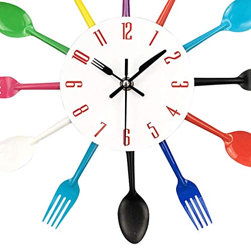 probeninmappx Reloj de Pared de la Cocina Moderna 3D Menaje de Cocina Cuchara Tenedor Reloj de Pared Tatuajes de Pared Pared del Sitio de la decoración del hogar