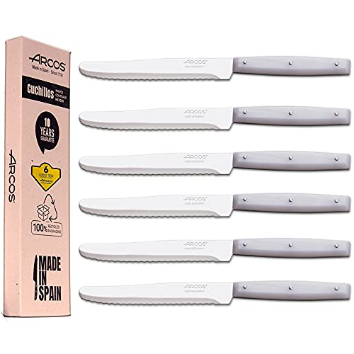 Arcos | cuchillos de mesa cuchillo mesa tradicional | 6 Piezas cuchillo chuletero | mango nailon | Envase Eco | Fabricado en España