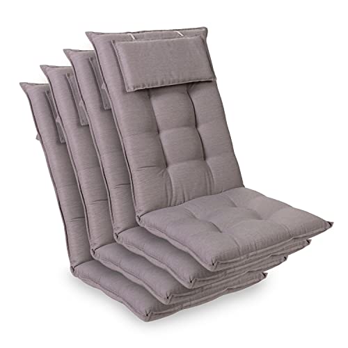 Homeoutfit24 Sylt - Cojín Acolchado para sillas de jardín, Hecho en Europa, Respaldo Alto con cojín de Cabeza extraíble, Resistente Rayos UV, Poliéster, 120 x 50 x 9 cm, 4 Unidades, Gris Platino