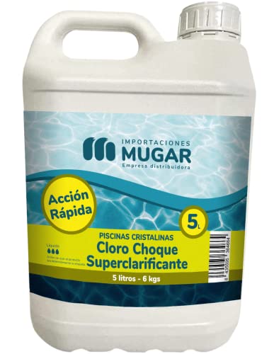 Mugar- Cloro Choque Líquido Aguas Cristalinas 5 litros- Cloro de Acción Rápida Superclarificante en Formato de 5 litros