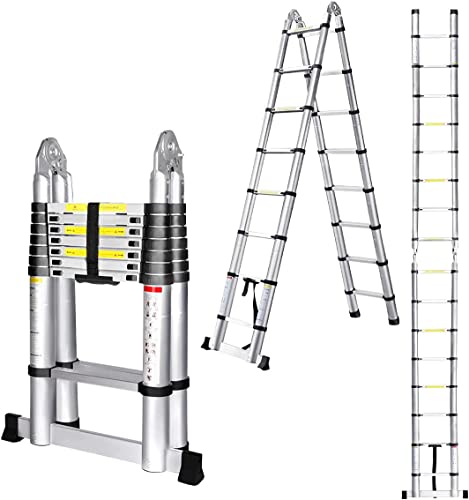 5M Escalera Plegable Aluminio, Escalera Extensión telescópica de aluminio Escaleras Telescópicas, Escalera Alta multifunción Portátil, Escaleras Extensibles, 180kg.