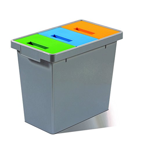 Mattiussi Ecologia S.p.A. Papelera Reciclaje Tres Compartimentos - POLYMAX Gris con Tapas oscilantes Azul Verde y Amarillo