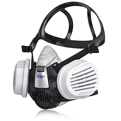 Dräger X-plore 3300 Semimáscara antipolvo de protección respiratoria con 2 filtros de partículas P3 R | Mascarilla cubierta facial para construcción, bricolaje, carpinteria, lijado de madera | Talla M