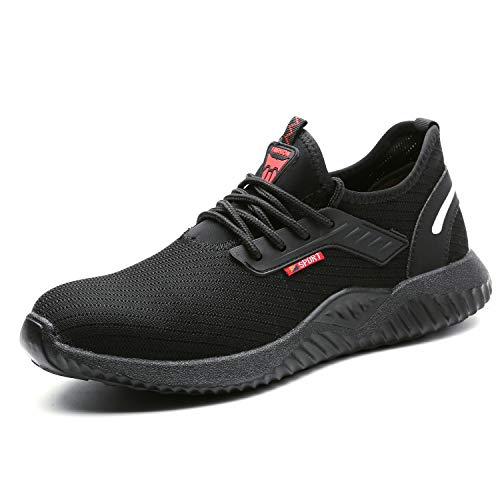 UCAYALI Zapatos de Seguridad con Punta de Acero para Hombre Zapatillas de Trabajo Puntera Reforzada Calzado de Protección Industria Construcción - Cómodos Ligeros y Antideslizantes(Negro, 42)