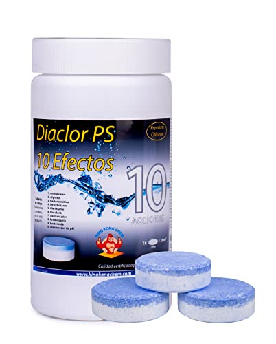 Cloro para Piscinas DIACLOR PS 10 Efectos 1 KG - 5 Pastillas de Cloro Multiacción (200 gr) - Tratamiento Completo 10 Acciones -