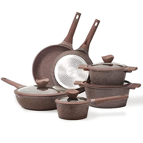 CAROTE Juego de 10 Sartenes Antiadherentes, Batería de Cocina con Tapas, Sartenes induccion 24/28cm, Ollas Cocina 2,2L/4L, Cacerola 1,4L, Wok 28 cm, Libre de PFOA