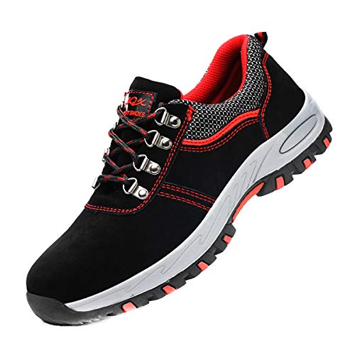 DoGeek Zapato Seguridad Calzado Seguridad Hombre con Punta de Acero, Antideslizante Transpirables, Unisex, Negro, 37