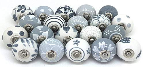 handicraft india - Tirador de cerámica para cajón de Armario (20 Unidades), Color Gris y Blanco