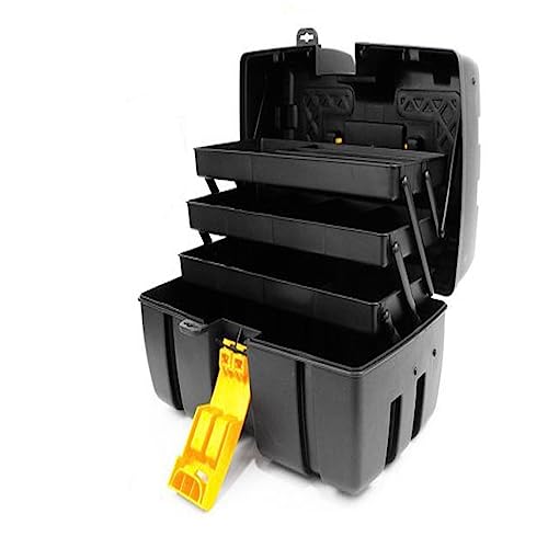 Caja para herramientas de plástico con 3 bandejas, arcón especial para bricolaje con divisiones para guardar o almacenar utensilios (20 x 36 x 19,5 cm, color aleatorio)