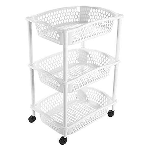 Acan Tradineur - Carro verdulero - Modelo HG - Color Blanco - con Ruedas – 3 cestas - Multiusos para organizar los Espacios domésticos, Ideal para baño, Cocina, Sala y Garaje.