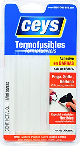 Ceys - Pegamento termofusible mini barras - dhesivo en barras - Pega, sella y rellena - Translúcido - 11 mini barras
