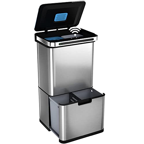 Cubo de Basura y Reciclaje Automatico 60L Stangvollby | Papelera Cocina con Sensor | Acero Inoxidable | 3 o 4 Compartimentos | Smart Bin | Cierre Suave | Sistema de Clasificación de Residuos
