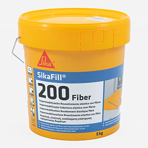 SikaFill 200 Fibras, Gris, Pintura acrílica con fibras de vidrio para impermabilización de cubiertas visitalbles y protección de pareces medianeras, 5kg