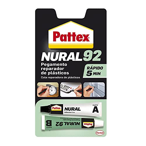 Pattex Nural 92 Pegamento reparador de plásticos, cola transparente para reparar y pegar plástico, cola rápida resistente a líquidos y a la temperatura, 2 x 11 ml