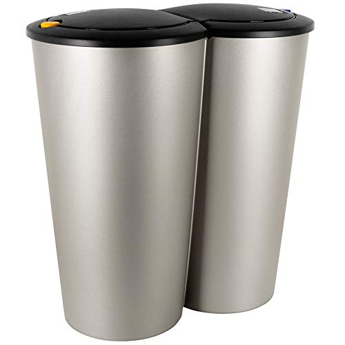 Deuba Cubo de basura Plata 50L 2x25L basurero interior cocina para residuos reciclaje 2 compartimentos doble contenedor