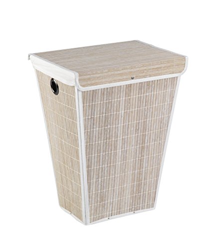 WENKO Cubo para la ropa sucia Bamboo cónico blanco - pongotodo, Bambú, 45 x 60 x 33 cm, Blanco