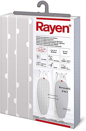 Rayen Gris Funda para Planchar Universal | 3 Capas Aluminio, Espuma y 100% algodón | Reversible | Gama Especial | Medidas: 51 x 127 cm | Color Gris con rayas