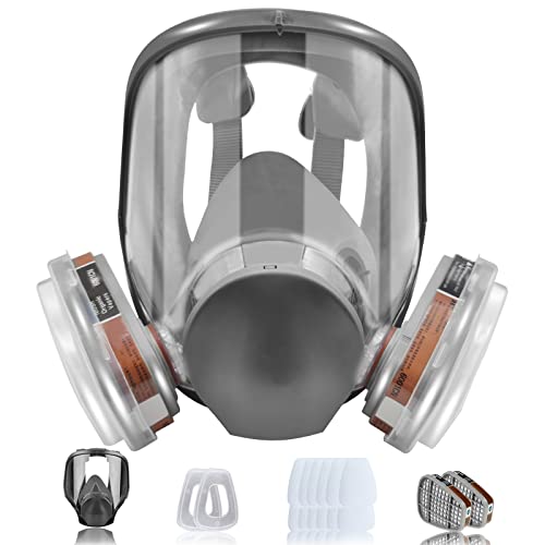 Reutilizable Cubierta Facial Gas,Máscara De Seguridad with 12 Filtros de Recambio,Espejo Antivaho Apto para Agricultura,Construcción, Aserrado y Soldadura
