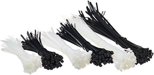 Amazon Basics - Bridas de nailon, varias longitudes de 15 cm, 20 cm y 30 cm, color blanco y negro