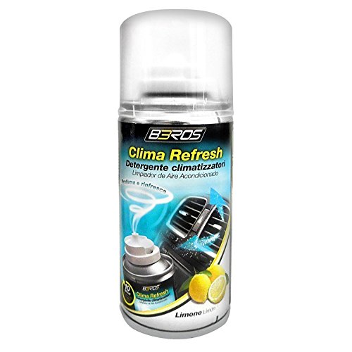 BROS Limpiador higienizante en spray acondicionador para coche SUV furgoneta Camper Camión - Tratamiento profesional - + 1 adhesivo de PC Piezas de coche Europa Gratis (Desinfectante Clima - Limón)