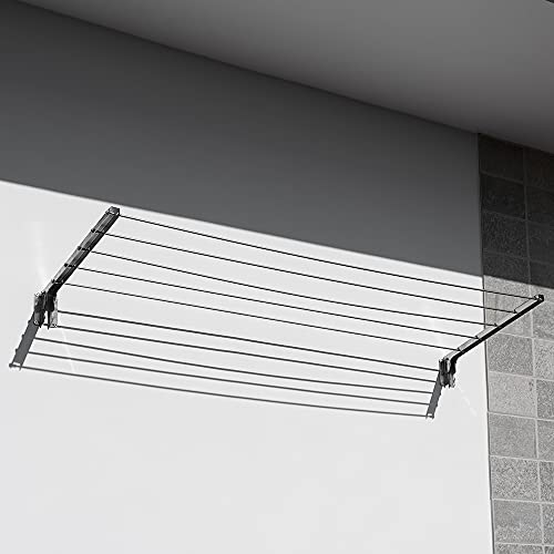 Tendedero de exterior de pared tendedero balcón tendedero de acero inoxidable retráctil antióxido anticorrosión resistente hasta 40 kg plegable ahorra espacio 150 cm