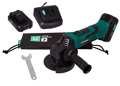 Amoladora angular inalámbrica VPower de 115mm – juego completo con 2x baterías, cargador rápido, mango lateral y bolsa de almacenamiento
