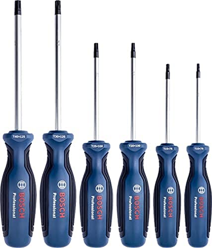 Bosch Professional - Set de 6 destornilladores Torx (puntas T10, T20, T25, T30, T40, T75, acero S2, en caja con bandeja de L-BOXX), Azul