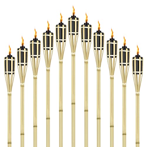 Aufun Linterna de jardín de bambú, juego de 24 antorchas de bambú, antorchas de aceite para exteriores con mecha de repuesto, luz de camino de lámpara de aceite, altura: 90 cm (Tye A)