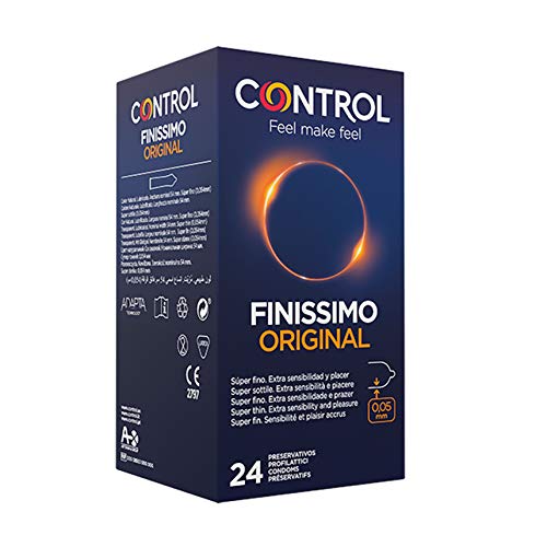 Control Finissimo - Caja de condones muy finos, gama sensibilidad, lubricados, ajuste perfecto, sexo seguro, 24 unidades (pack ahorro)
