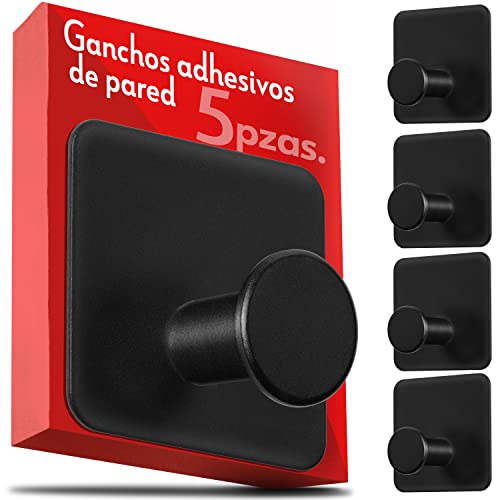 4smile Ganchos adhesivos para pared - juego de 5, negro - colgador pared + almohadillas adhesivas 3M - colgadores adhesivos resistentes