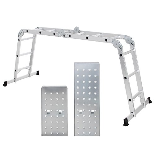 SONGMICS Escalera de Aluminio Multifuncional, Máx. Carga de Capacidad de 150 kg, Conforme al Estándar EN131 TÜV Rheinland GS, GLT36M