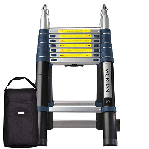 WORHAN® 5m Escalera Doble Telescopica PRO Multiuso Multifuncional Plegable Tijera Aluminio Anodizado Nueva Generación Calidad Alta 500cm K5C+bag