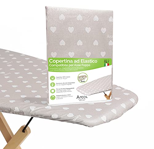 ARCOL Funda de repuesto elástica compatible con tabla de planchar Foppapedretti, fabricada en Italia, funda para tabla de planchar 100% algodón (cubierta, beige)