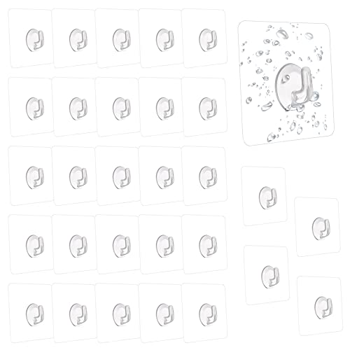 NOKDAL 30 Piezas Ganchos Adhesivos Para Pared Percha Adhesiva Transparente Colgadores Pared Adhesivos Plástico Gancho Techo Adhesivo Fuerte para Cocina ridecora Colgador Toalla Baño(MAX 20kg)