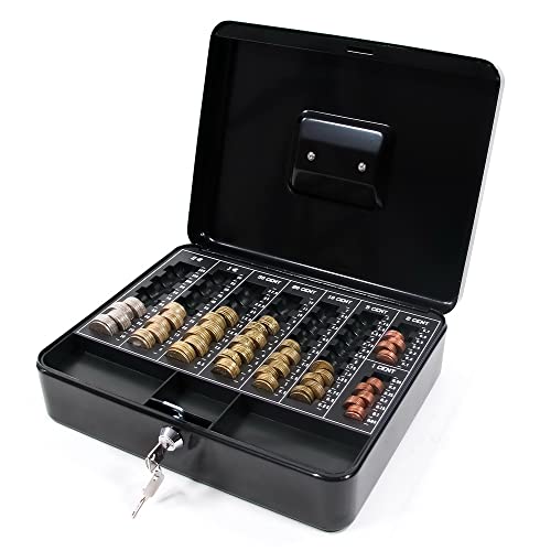 hjh OFFICE Safe 811001 - Caja de caudales (acero, 30 x 24 x 9 cm, con cerradura de cilindro y 2 llaves), color negro