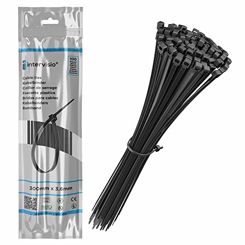 intervisio Bridas de Plastico para Cables 300mm x 3,6mm, Negro, 100 Piezas
