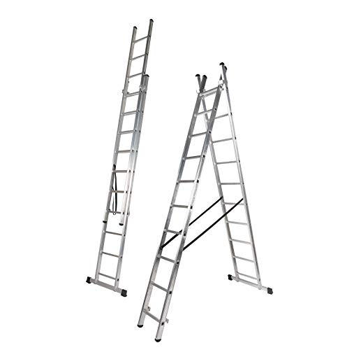 Escalera Aluminio Doble, 2.5 + 2.5 m, 2 x 9 Peldaños. Escada Dupla Transformavel (2.5+2.5 M)