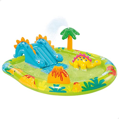INTEX 57166 - Piscina infantil hinchable con dispersor de agua y tobogán dinosaurio, centro de juegos para niños