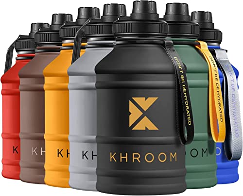 Khroom® Botella Deportiva de Acero Inoxidable 2,2 L - Apta para ácido carbónico y Botella de Acero Inoxidable irrompible para Fitness y Ocio | Botella de Agua | Botella Deportiva (2.2 L, Negro)