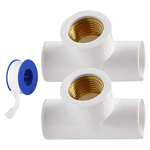 YOFASEN Conectores adaptadores de accesorios de tubería de PVC de 2 piezas - Conectores en T de rosca hembra, 20 mm - con cinta de sellado de plomería