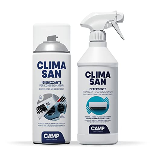 Camp CLIMASAN Kit Spray Higienizante para Sistemas de Aire Acondicionado + DETERGENTE para filtros, componentes y unidades exteriores, 750 ml