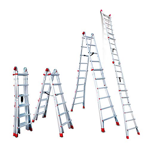 Faraone - Escalera de Aluminio - Escalera Telescópica TELES.T6-185 x 60 x 21 cm - 12+12 Peldaños - Escalera de Aluminio Multiusos - Altura Regulable - Muy Resistente y Estable