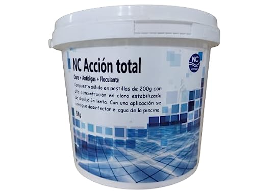 NC Cloro Pastillas 5 acciones | Mantenimiento de Piscina | Tratamiento Multiacción (Desinfectante, alguicida, bactericida, floculante y estabilizante) | Formato 5 kg | Fabricado en España