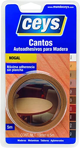 ceys - Cantos Autoadhesivos para Madera - Máxima adherencia sin plancha - Color Nogal - 19mm x 5m