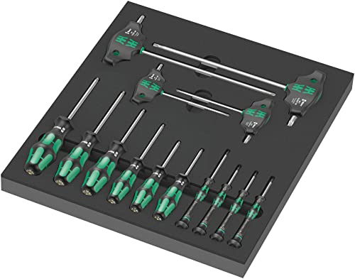 Wera 05150103001 9712 Depósito de espuma juego de destornilladores TORX® HF Set 1, 14 piezas, Negro-verde