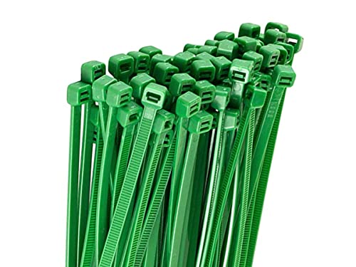 100 bridas de plástico, bridas verdes para jardín, abrazaderas de manguera para electricista y jardinería (2,8 mm x 300 mm)