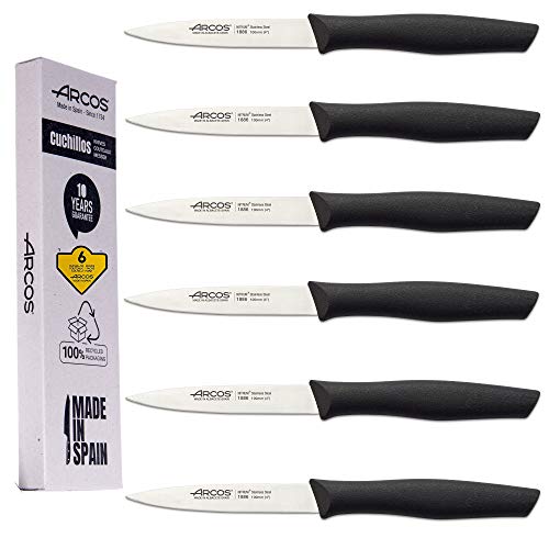 ARCOS cuchillos cocina profesional| cuchillo universal | 6 PIEZAS | cuchillos de pelar | cuchillo fruta | cuchillos verduras| puntilla | Negro